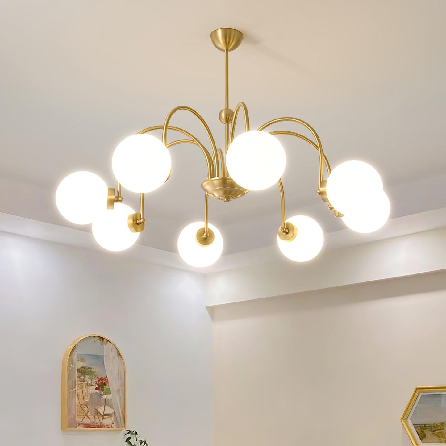 Yisu Brass Chandelier - Elegant Design with Adjustable Height & Dimmer