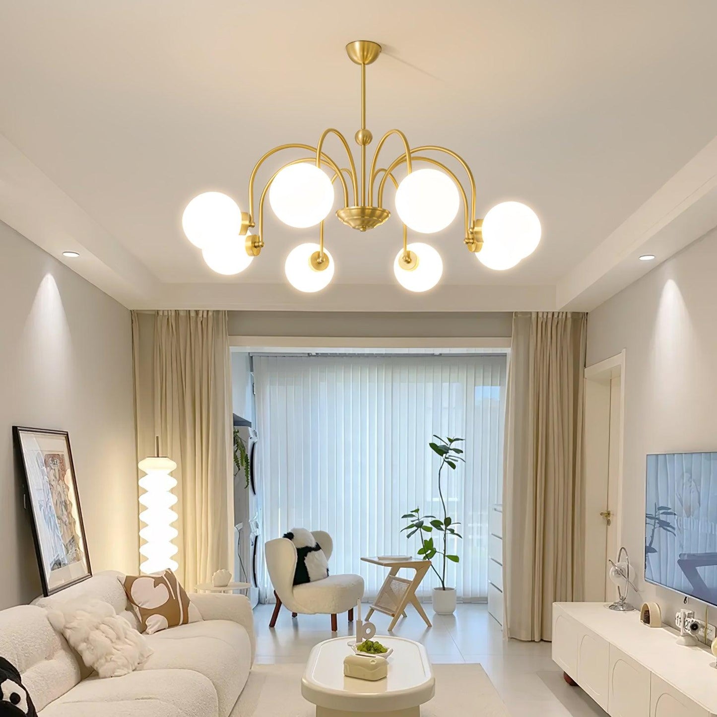 Yisu Brass Chandelier - Elegant Design with Adjustable Height & Dimmer
