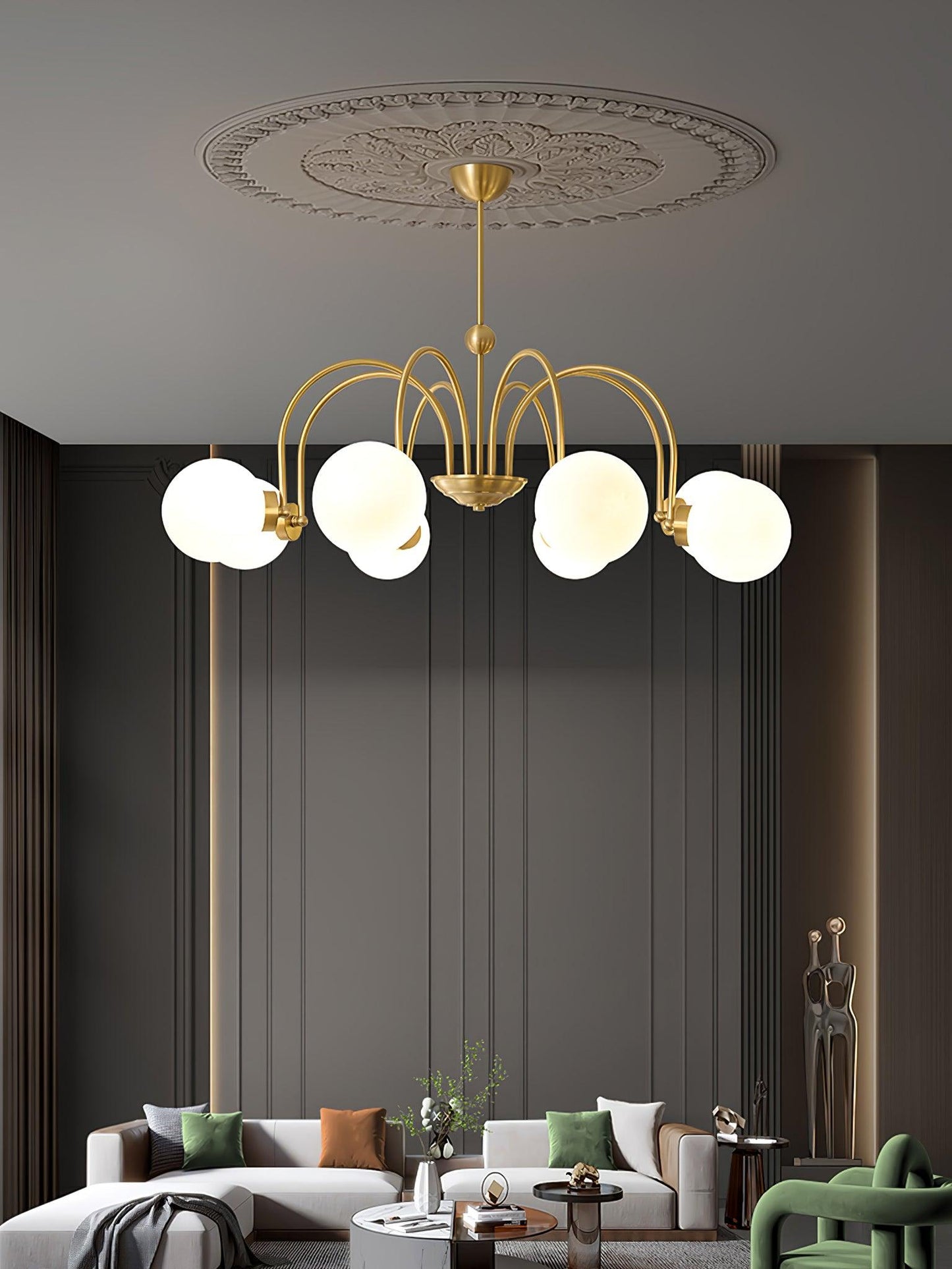 Yisu Brass Chandelier - Elegant Design with Adjustable Height & Dimmer