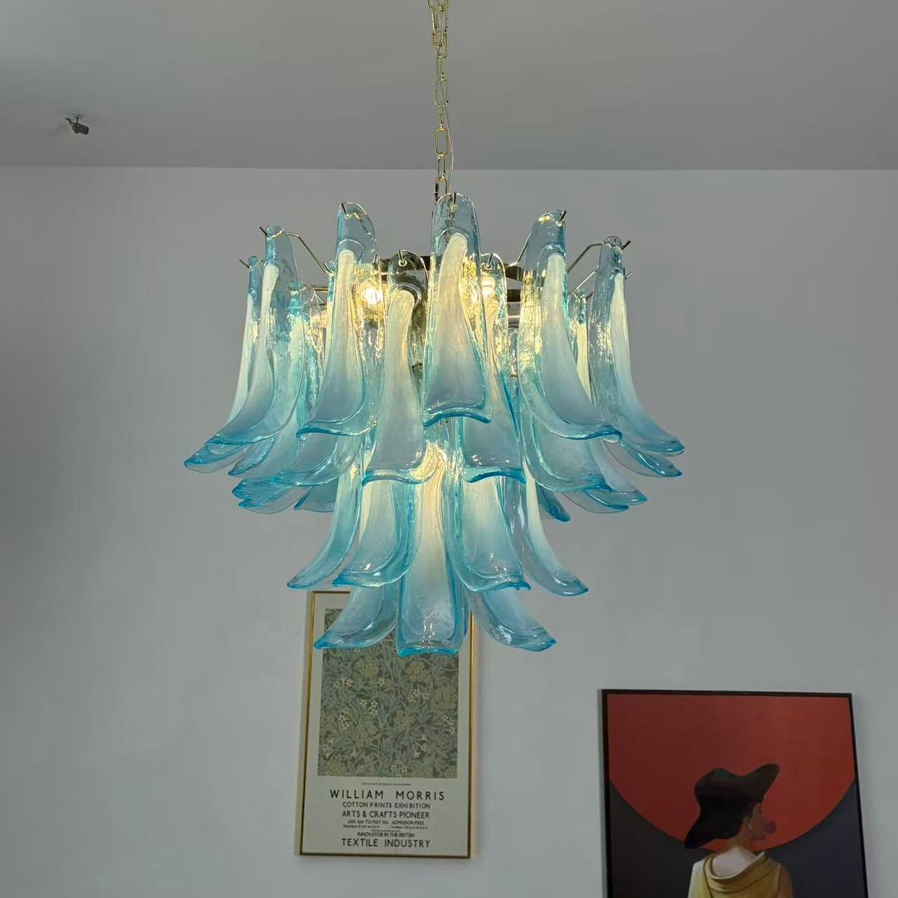 Azure Drift Glass Chandelier - Elegant Design, Adjustable Height, LED