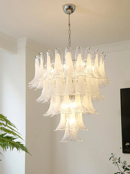 Elegant Glass Leaf Chandelier - Adjustable Height, Energy Efficient Li