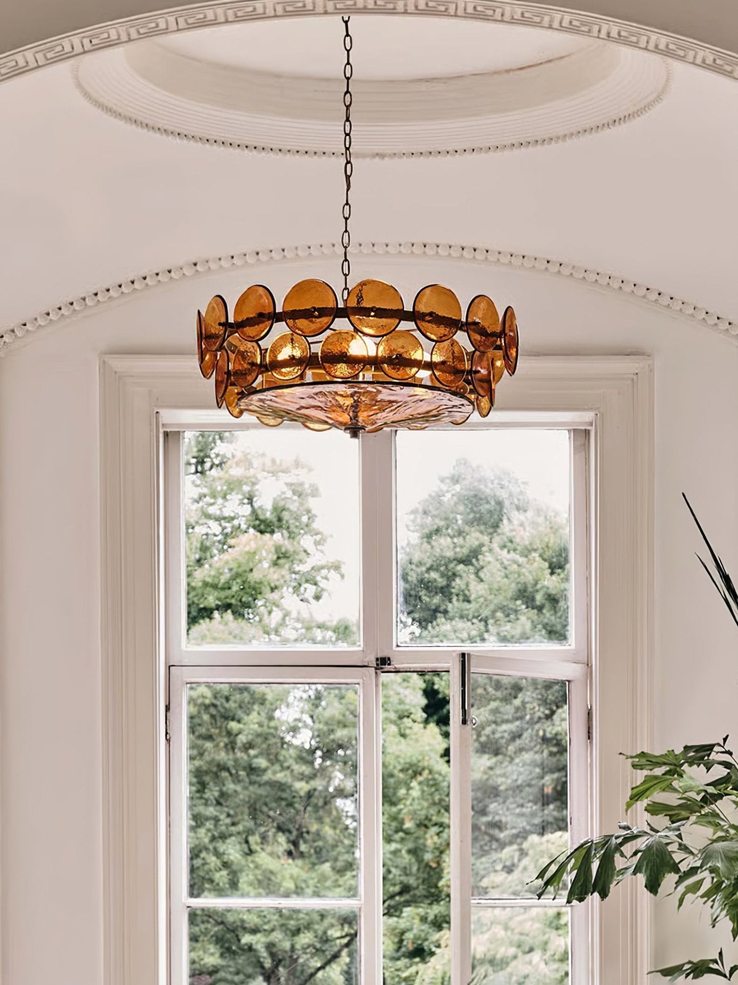 Solaris Disc Glass Chandelier - Modern Design, Adjustable Height, LED
