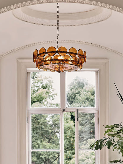 Solaris Disc Glass Chandelier - Modern Design, Adjustable Height, LED