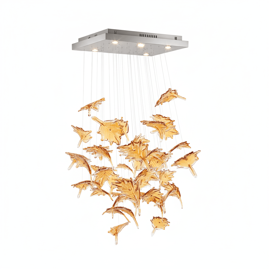 Multicolor Crystal Maple Leaf Chandelier with Adjustable Height & LED