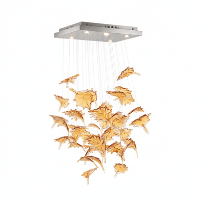 Multicolor Crystal Maple Leaf Chandelier with Adjustable Height & LED