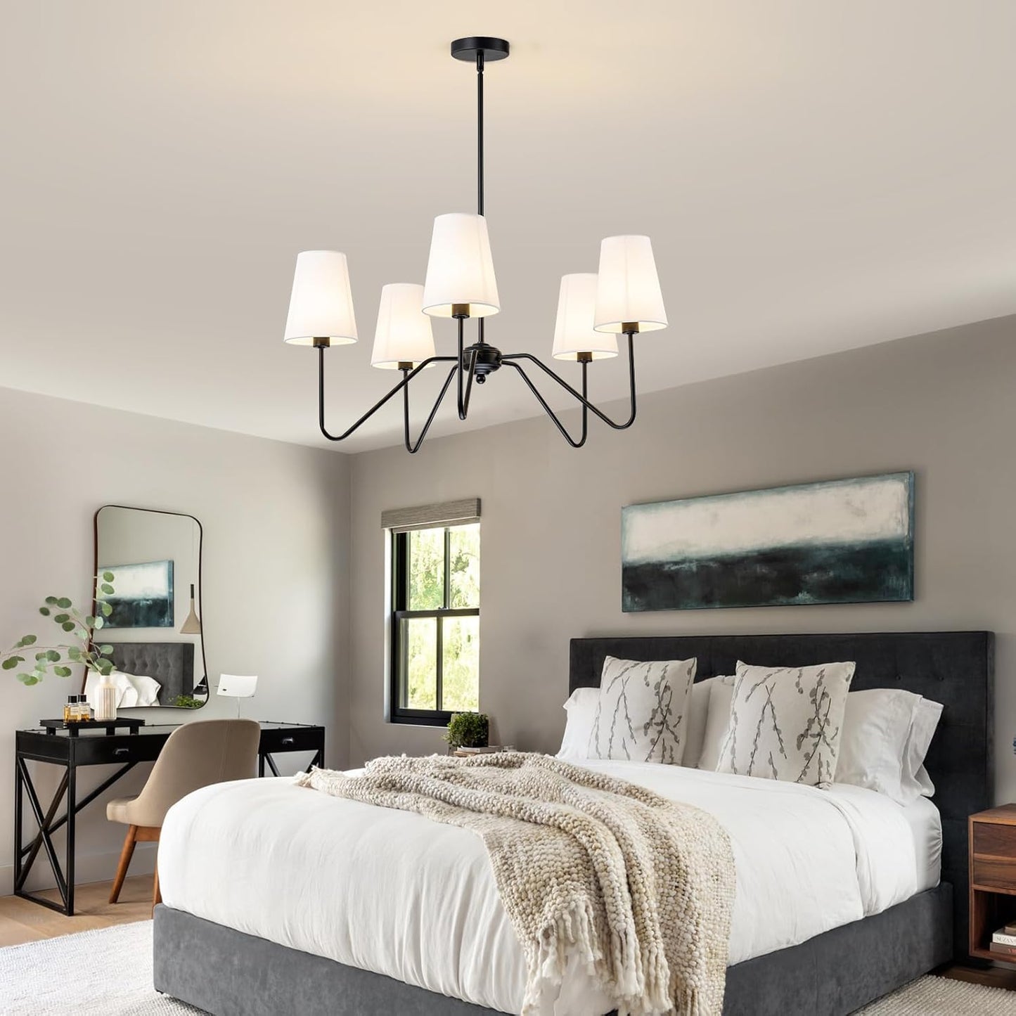 Lumos Black Chandelier - Elegant Design with Adjustable Height & LED L