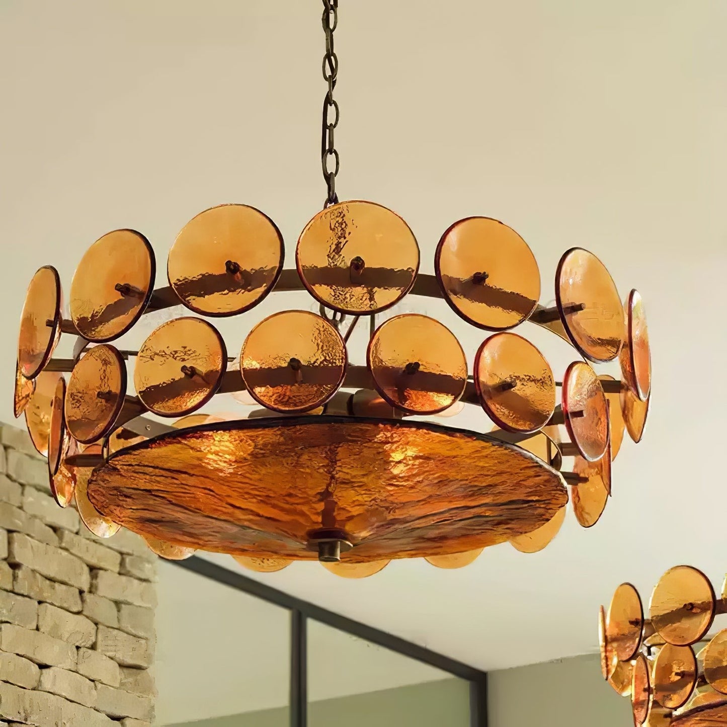 Solaris Disc Glass Chandelier - Modern Design, Adjustable Height, LED