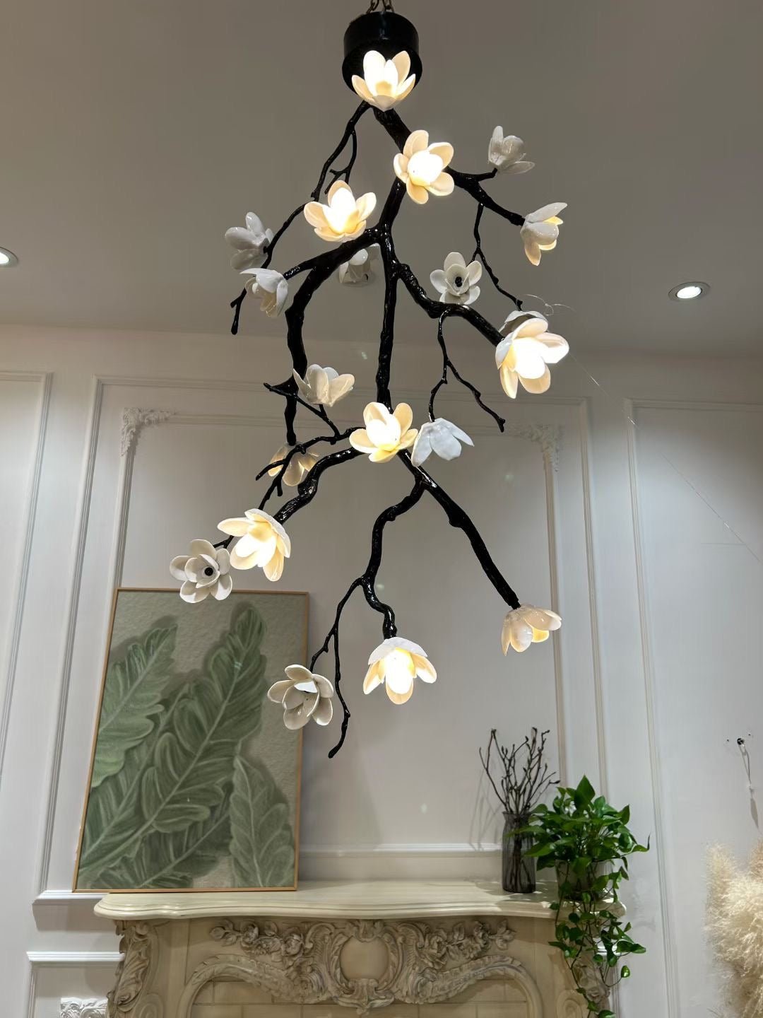 Elegant Large Long Branch Flower Chandelier with Adjustable Height & D