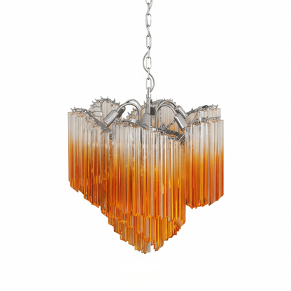 Elegant Glass Pink Prism Chandelier with Adjustable Height & LED Compa