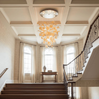 Multicolor Crystal Maple Leaf Chandelier with Adjustable Height & LED