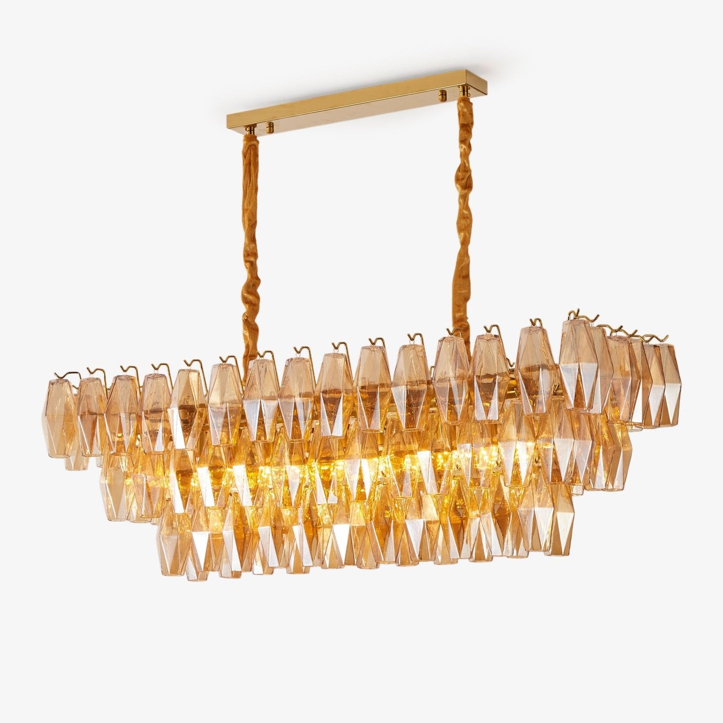 Amber Prism Glass Chandelier - Elegant Lighting with Adjustable Height