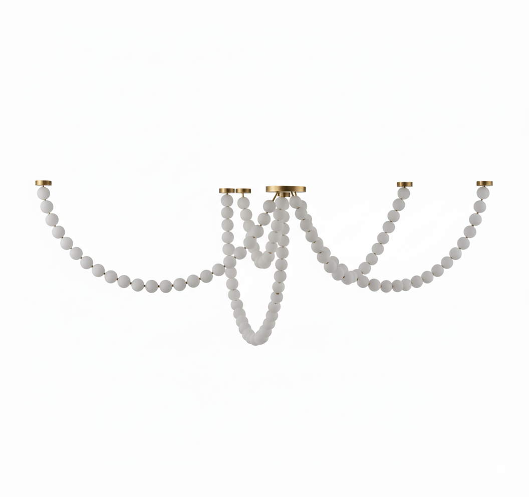 Elegant Pearl Glass Chandelier with Adjustable Height & Soft Lighting