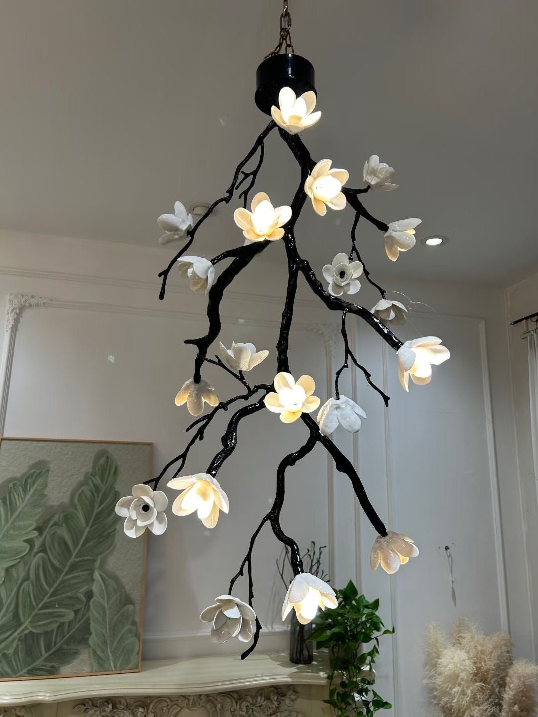 Elegant Large Long Branch Flower Chandelier with Adjustable Height & D