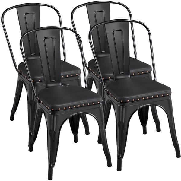 4pcs Metal Dining Chairs with PU Leather Seat Position 2
