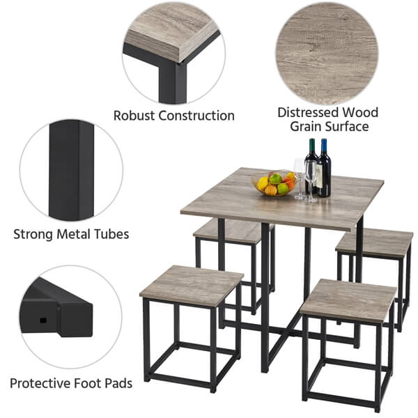 Dining Table Set for 4 Industrial Kitchen Table with 4 Chairs Position 6