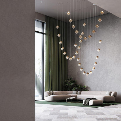 Cubic Luster Cascade Chandelier – Elegant Design with Adjustable Heigh