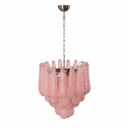 Elegant Pink Glass Droplet Chandelier - Adjustable Height, Modern Desi