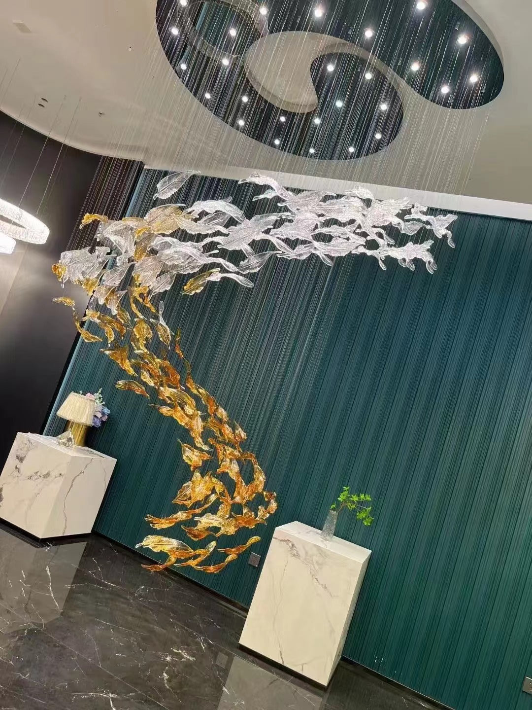 Elegant Glass Feathers Flying Chandelier with Adjustable Lighting and