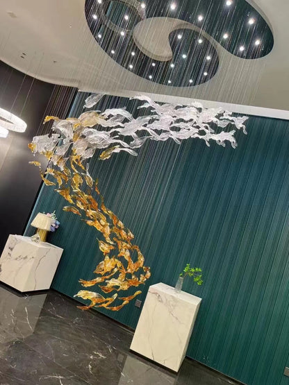 Elegant Glass Feathers Flying Chandelier with Adjustable Lighting and