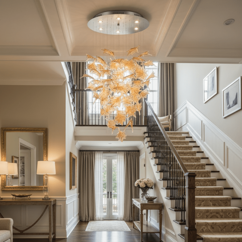 Multicolor Crystal Maple Leaf Chandelier with Adjustable Height & LED