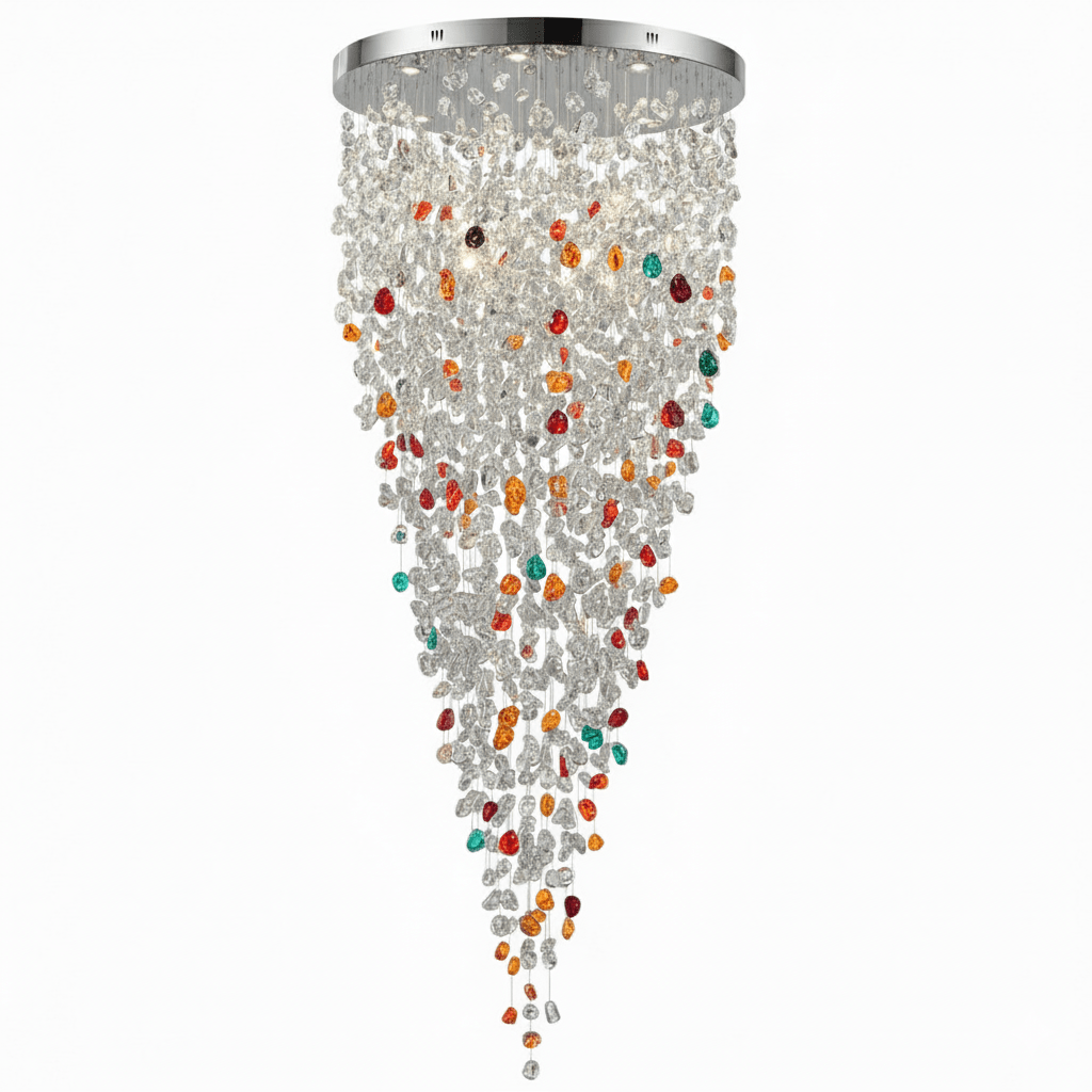 Elegant Crystal Stone Chandelier with Adjustable Height & LED Compatib
