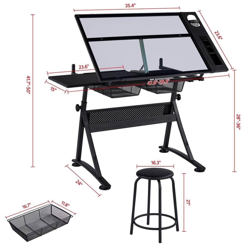 Glass Drafting Table 28’’ to 36’’ Position 3