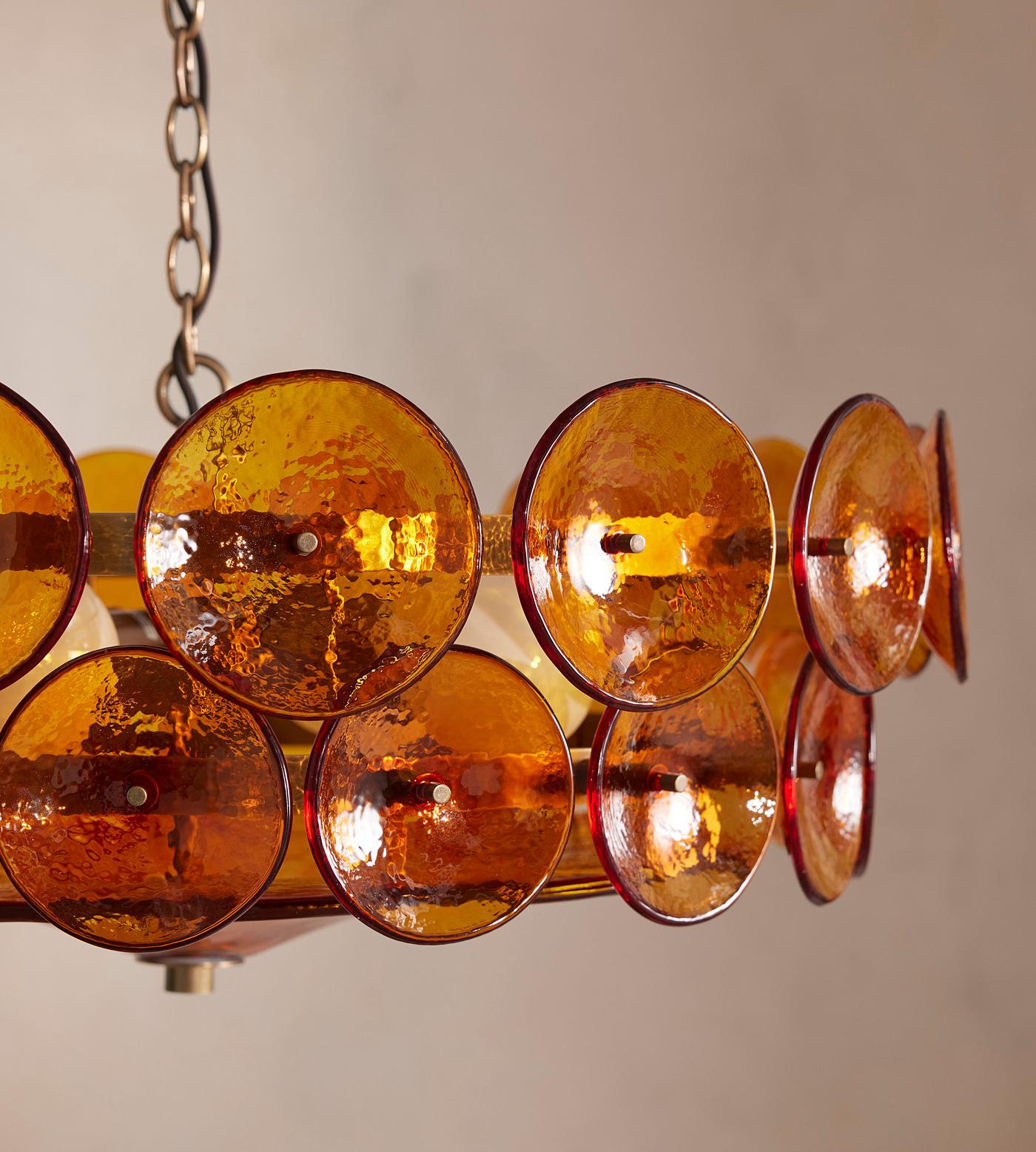 Solaris Disc Glass Chandelier - Modern Design, Adjustable Height, LED