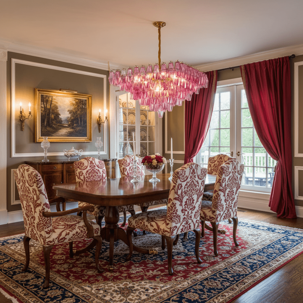 Fuchsia Prism Empire Chandelier - Elegant Design with Adjustable Heigh