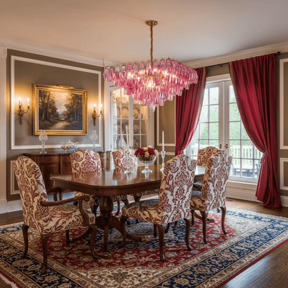 Fuchsia Prism Empire Chandelier - Elegant Design with Adjustable Heigh