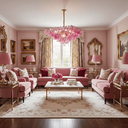 Fuchsia Prism Empire Chandelier - Elegant Design with Adjustable Heigh