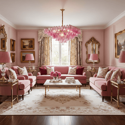 Fuchsia Prism Empire Chandelier - Elegant Design with Adjustable Heigh