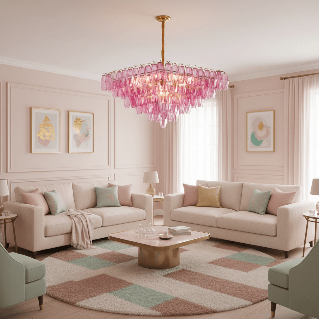 Fuchsia Prism Empire Chandelier - Elegant Design with Adjustable Heigh