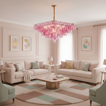Fuchsia Prism Empire Chandelier - Elegant Design with Adjustable Heigh