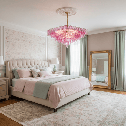 Fuchsia Prism Empire Chandelier - Elegant Design with Adjustable Heigh