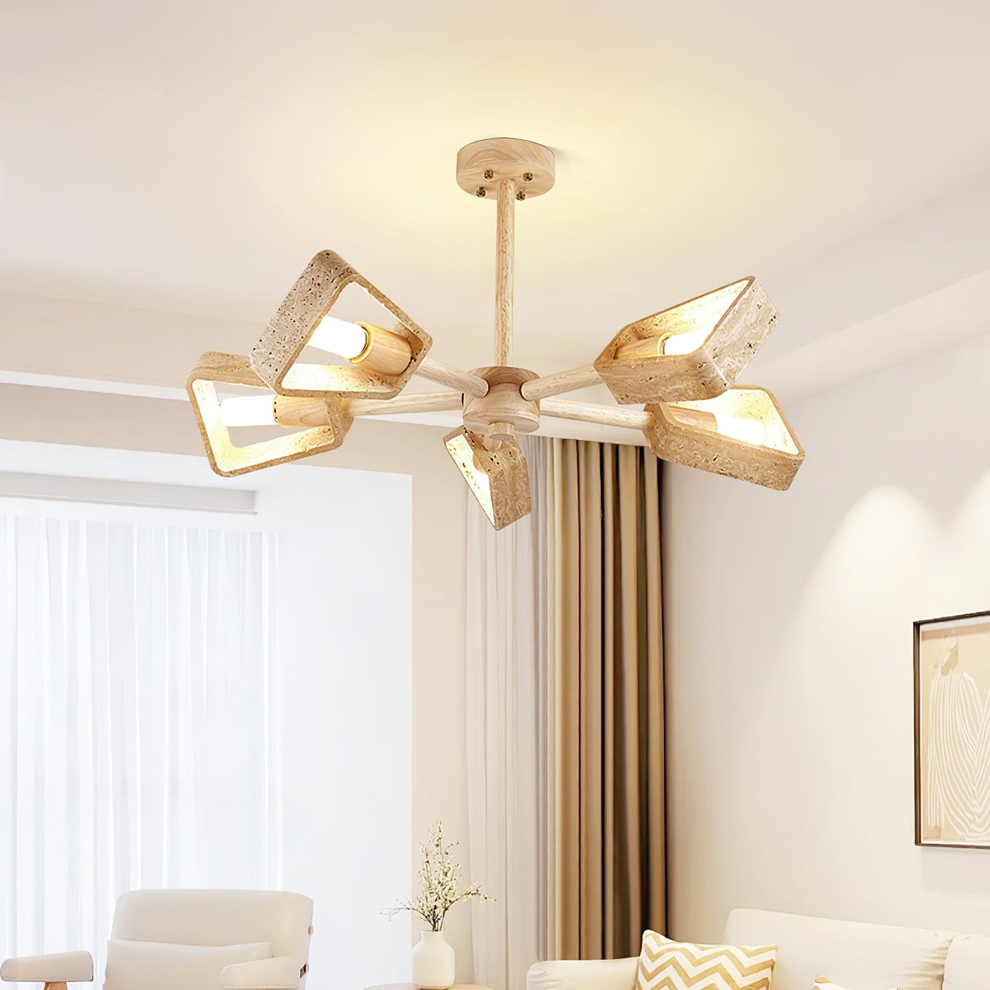 Elementa Travertone Chandelier - Modern Design, Adjustable Height, LED