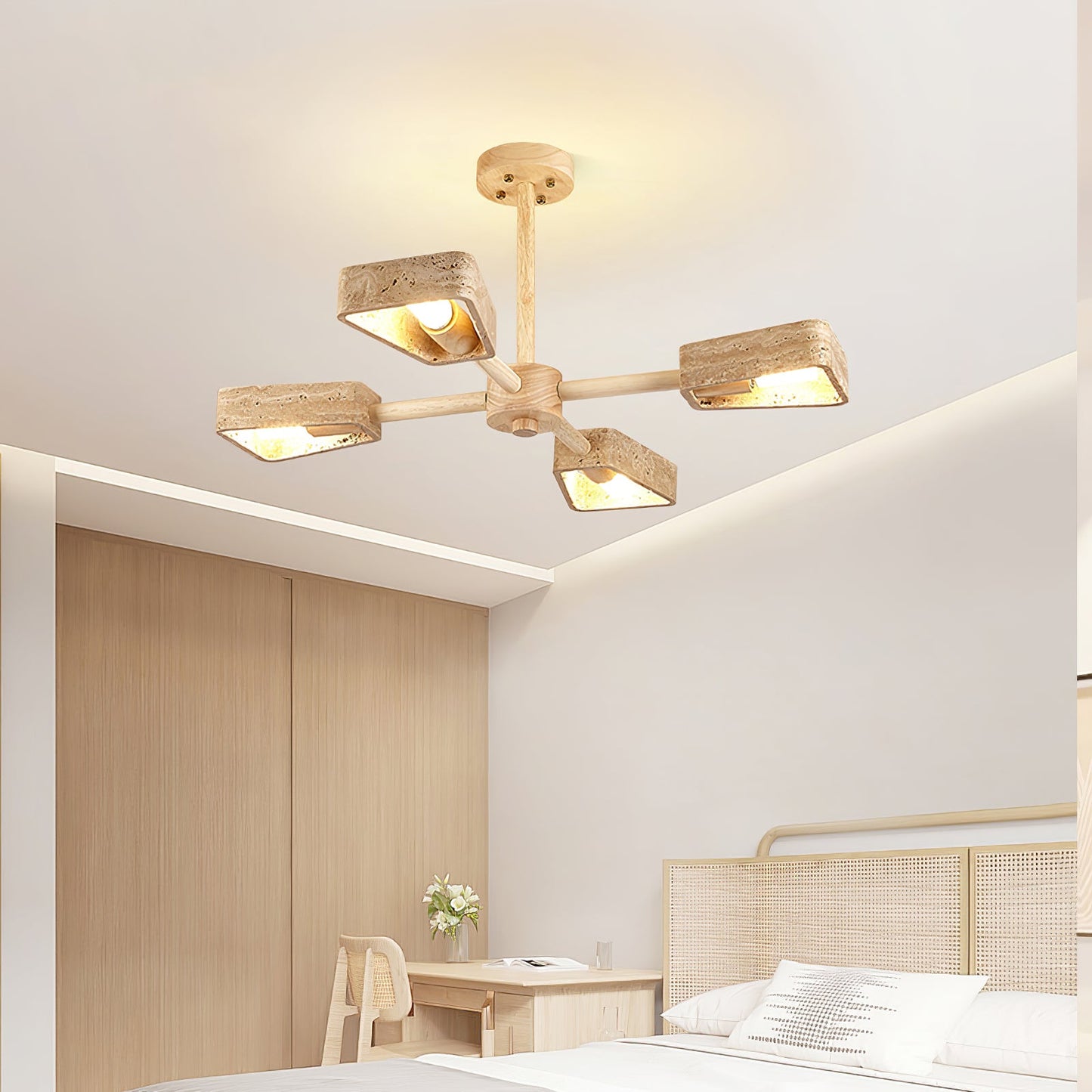 Elementa Travertone Chandelier - Modern Design, Adjustable Height, LED