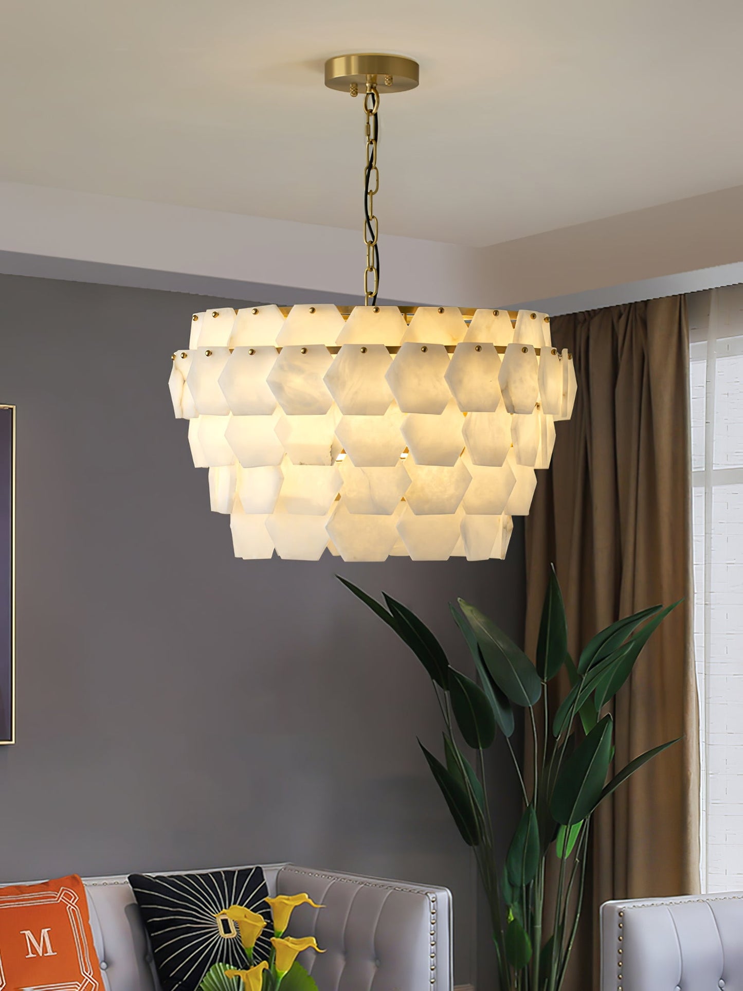 Hexa Cloud Alabaster Pendant Light - Modern Design, Adjustable Height