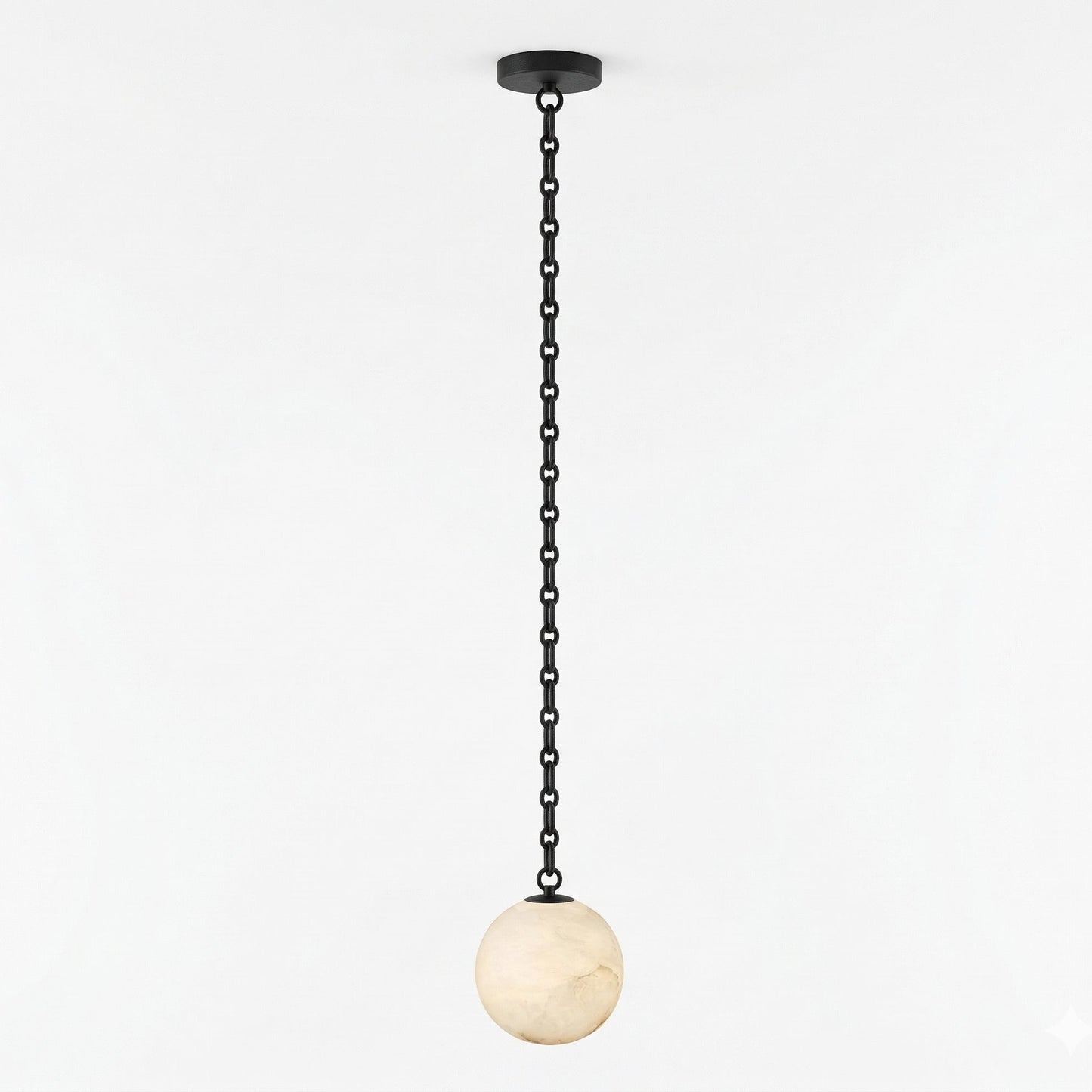 Industrial Alabaster Orb Chain Chandelier with Adjustable Height & Dim