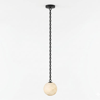 Industrial Alabaster Orb Chain Chandelier with Adjustable Height & Dim