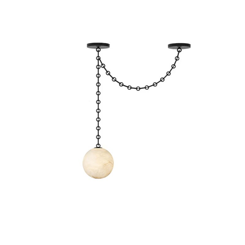 Industrial Alabaster Orb Chain Chandelier with Adjustable Height & Dim