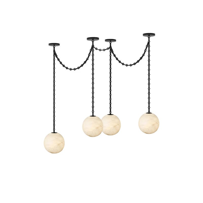 Industrial Alabaster Orb Chain Chandelier with Adjustable Height & Dim