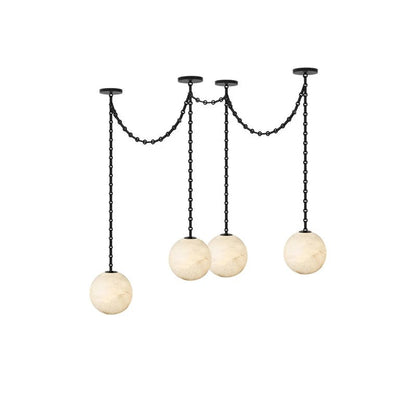 Industrial Alabaster Orb Chain Chandelier with Adjustable Height & Dim