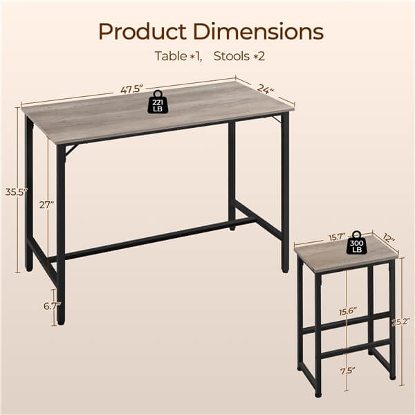 Counter Height Kitchen Table with Bar Stools Set of 2 Position 3
