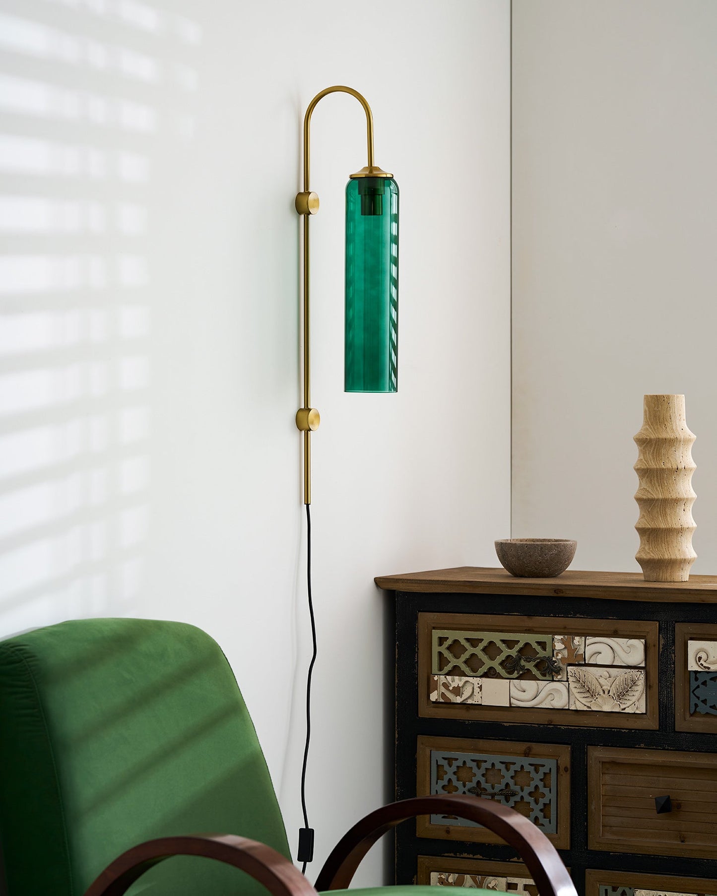 Sleek Glass Plug-In Wall Lamp with Adjustable Brightness & Easy Instal