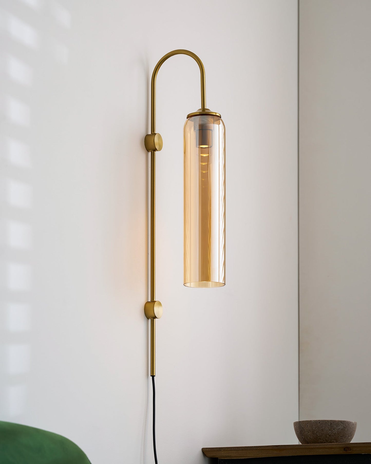 Sleek Glass Plug-In Wall Lamp with Adjustable Brightness & Easy Instal