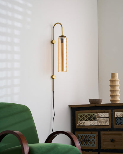 Sleek Glass Plug-In Wall Lamp with Adjustable Brightness & Easy Instal